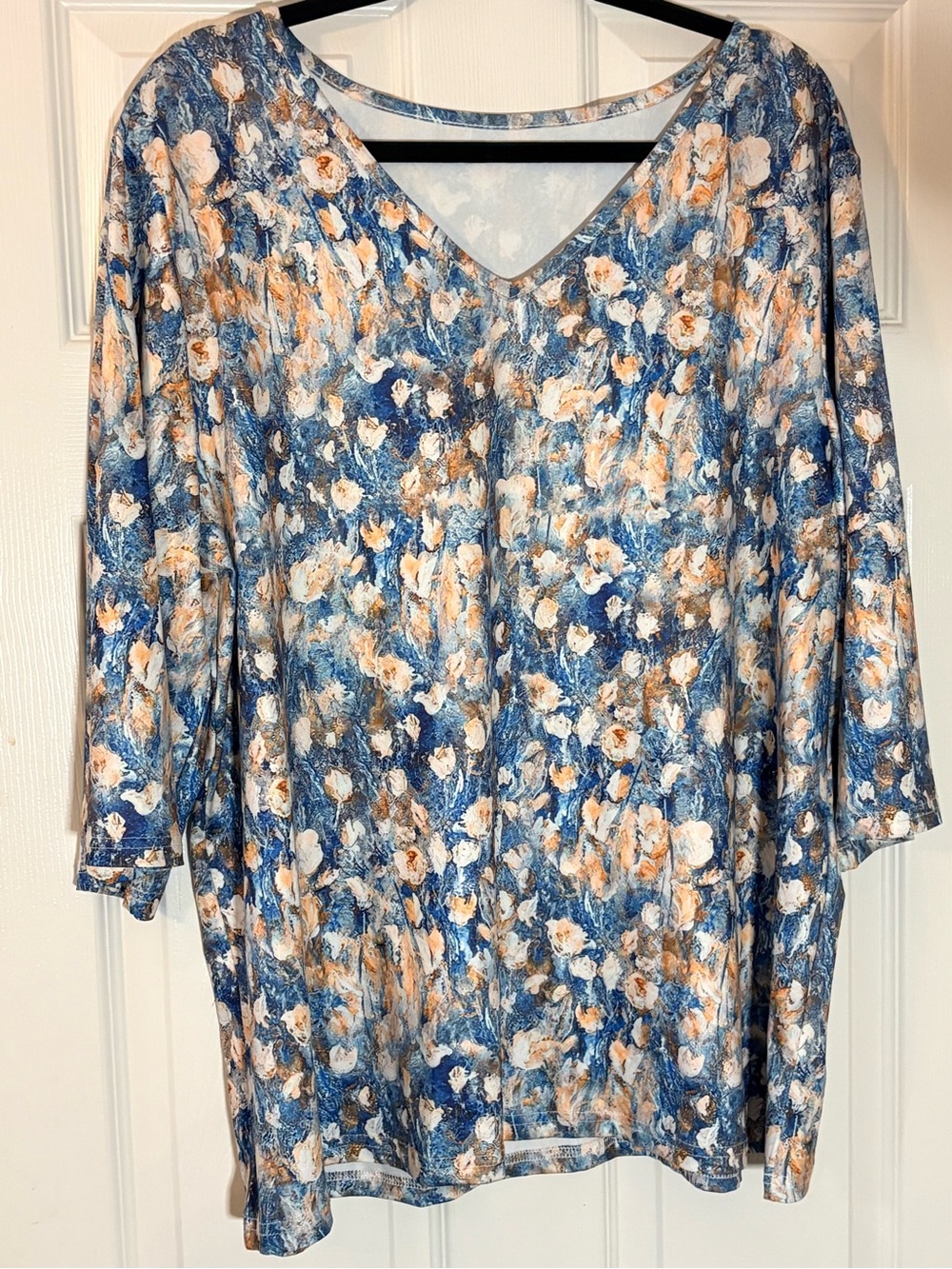 Blue Floral V-Neck Women’s Top